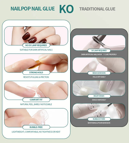 Nailpop Press On Nail Glue Super Strong Long Lasting Fast Drying No UV Lamp Needed Hypoallergenic Gentle Adhesive for Fake Nails