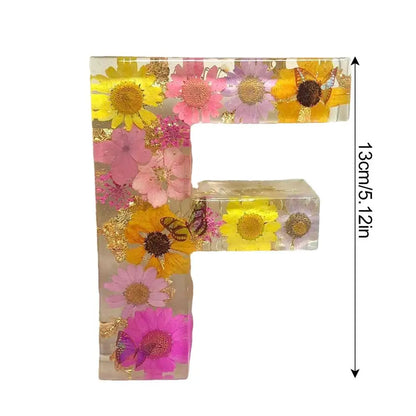 Floral 26 Letters Night Lights Decorative Resin Lamp with Initial Letter & Dry Flower Creative Table Light Night Lamp Glowing