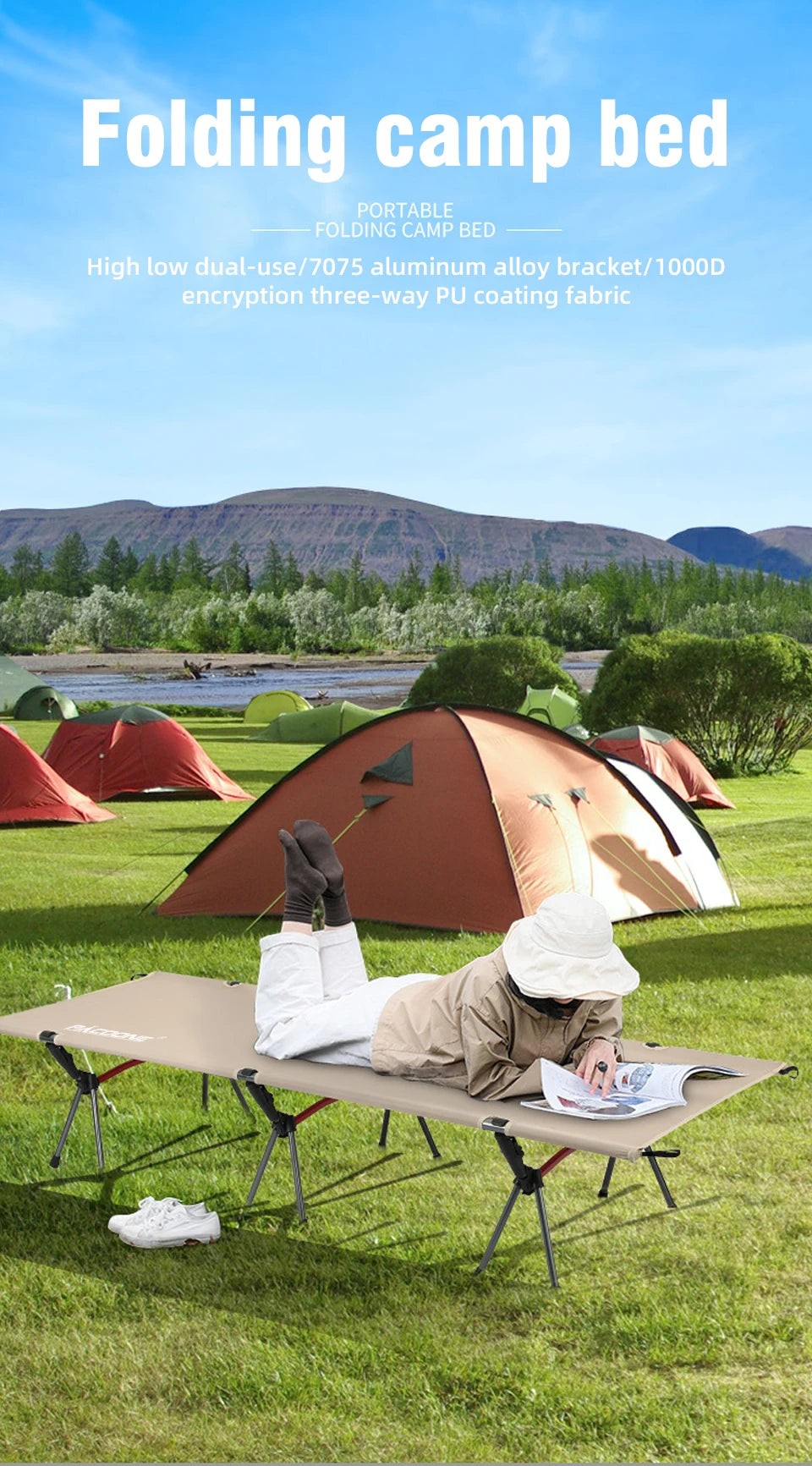 Camping Cot Folding Camping Bed Portable Outdoor Bed Comfortable Sleeping Cots for Adults & Kids Camping, Travel, RV