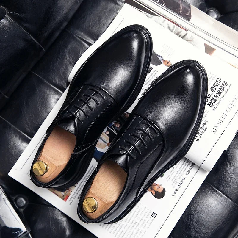 Business Formal Leather Shoes Men's Casual with Suit Low Top Solid Wedding Oxford Shoes Pointed Office Shoes