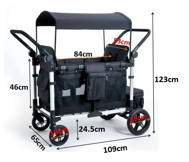 Push Pull Double Stroller Wagon 4&2 Seater Featuring 5 Point Harnesses Kids Wagon Stroller