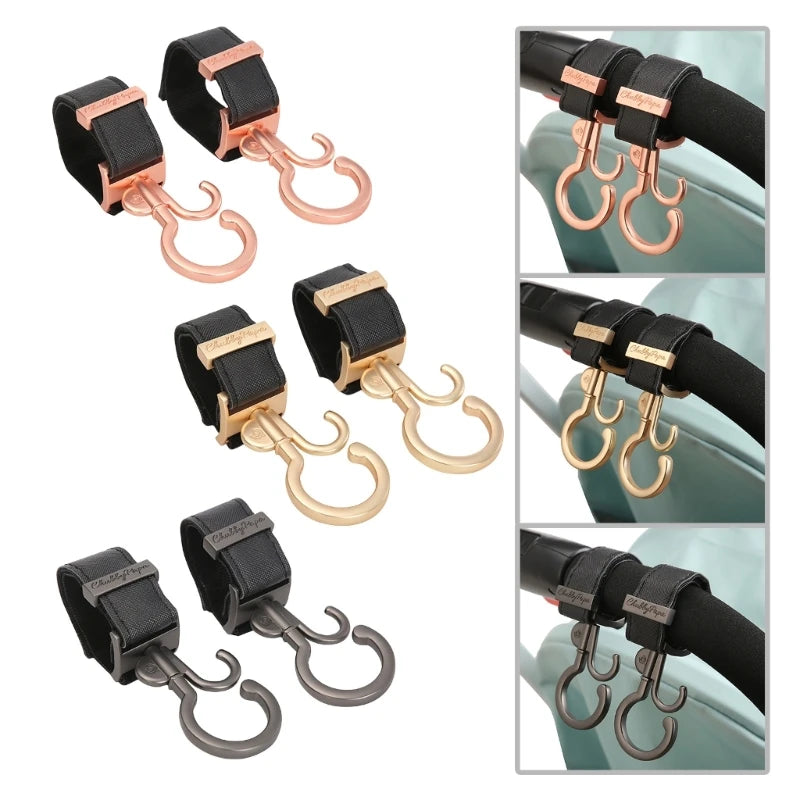 2pcs/pair Baby Strollers Hook Double Hook Organiser Hangers with 360 Rotation for Bags Diaper Milk Bottle & Accessories A2UB