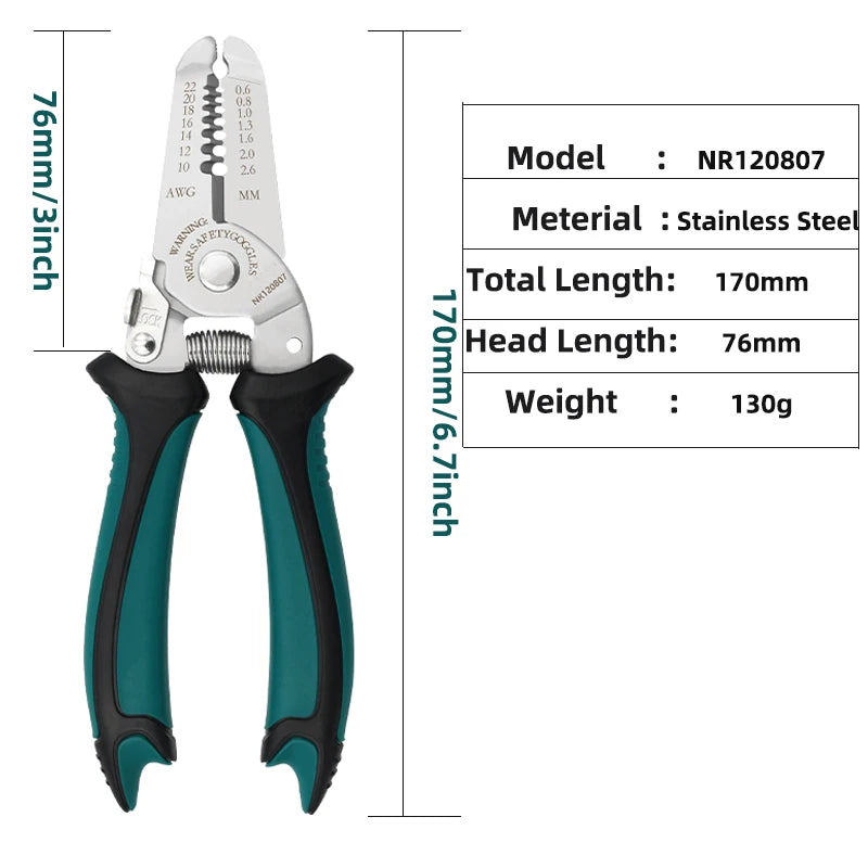 AMR Wire Stripping Tool 7 Inch Wire Stripper And Wire Cutter For 10-22 AWG Solid Wire And Stranded Wire