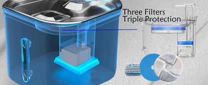 Cat Water Fountain Stainless Steel Pet Water Fountain for Cats Inside 1Filters&Ultra-Quiet Pump 2.2L/73oz Dog Pet Water Fountain