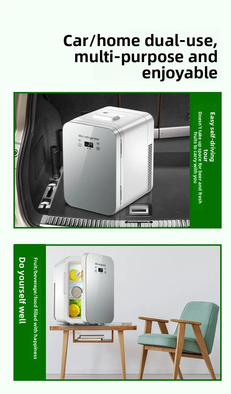 12V/220V Dual-Power Car Fridge Freezer, 12L Compact Refrigerator for Home/Office/Truck, Fast Cooling, Energy-Efficient