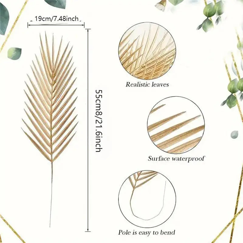 6/12 gold faux palm fronds, outdoor faux palm fronds, fake tropical palm fronds, birthday and wedding party decorations