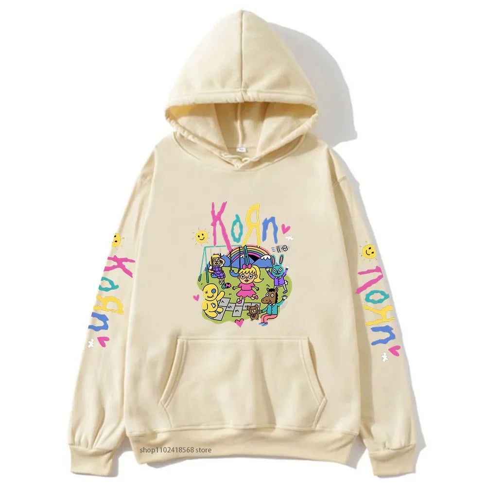 Cartoon Graphic Korn Hoodies Kawaii Music Band Print Sweatshirts Mens Clothes Winter Casual Fleece Streetwear Women Unisex Tops