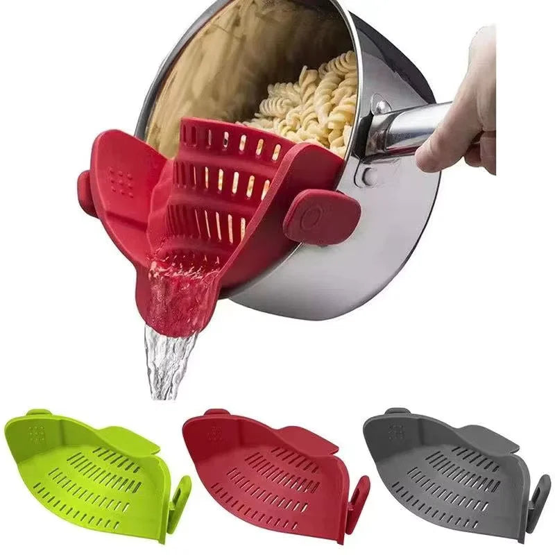 1pc Adjustable Silicone Clip-On Strainer for Pots, Pans, and Bowls - Handheld Drainer for Noodles, Pasta