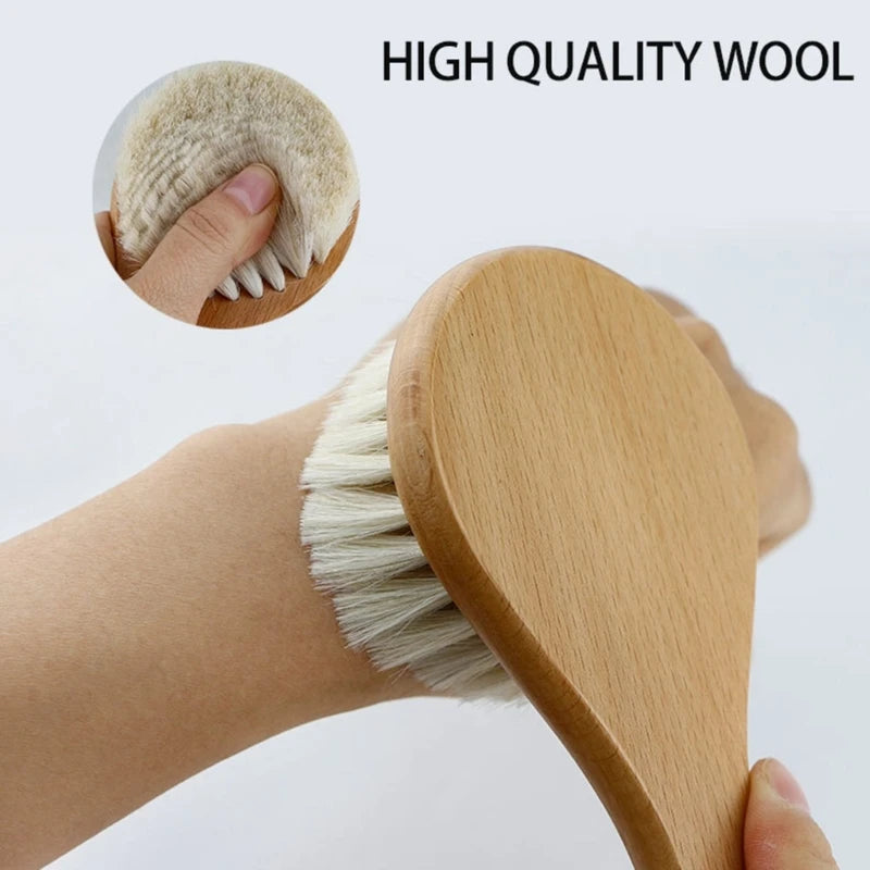 Baby Hair Brush Wooden Handle Baby Round Hair Brush Natural Soft Bristle Cradle Caps Brush for Toddler Newborn Infant A2UB