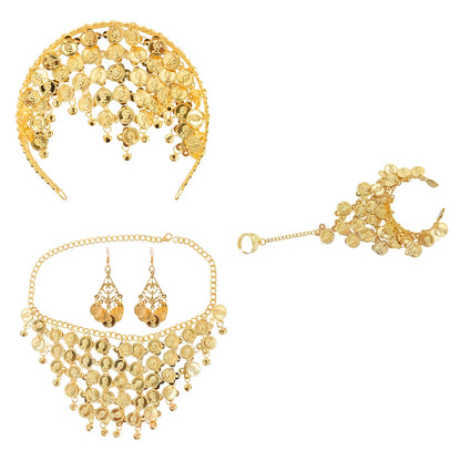 Indian Dance Accessories Necklace Headwear Earrings Bracelet Hair Band Jewelry Set Women's Party Jewelry Gifts