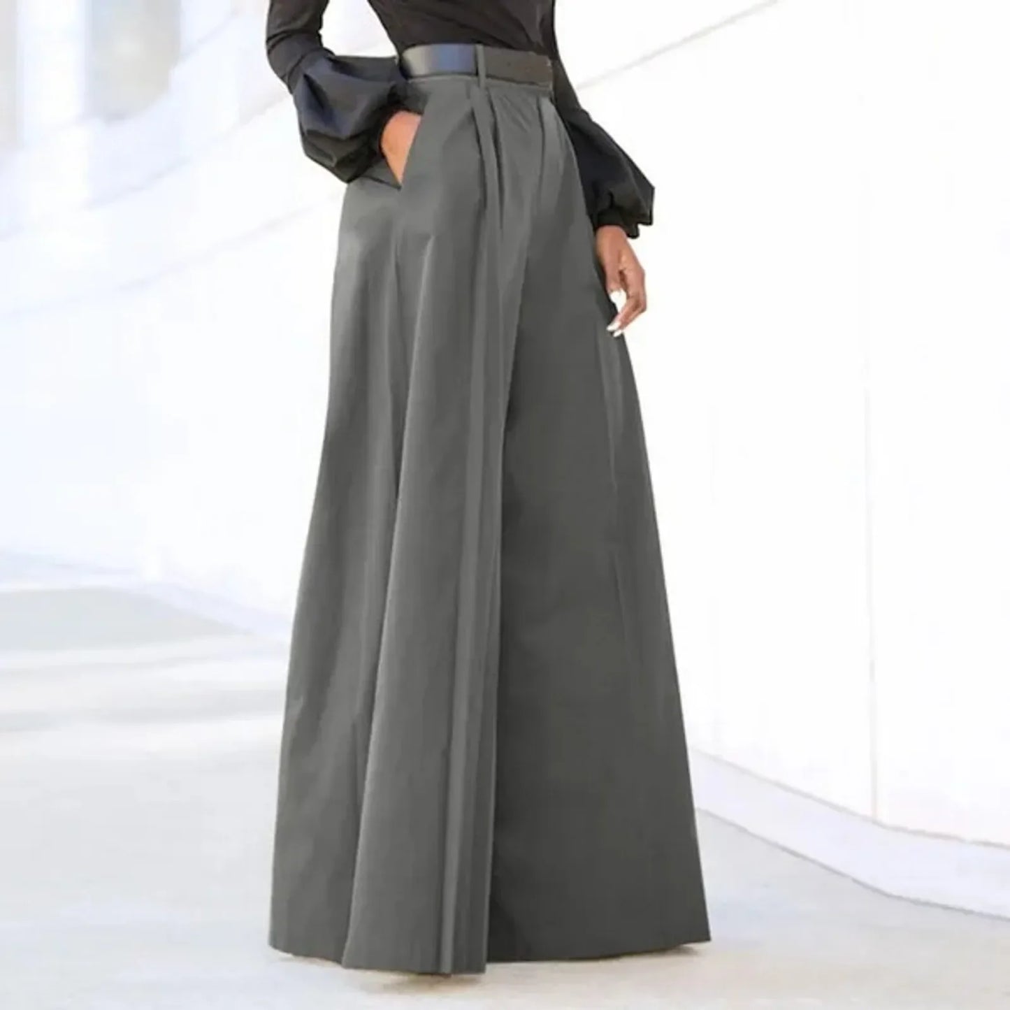 Flared Palazzo Pants For Women Cropped Cotton Linen Comfy Baggy Pants With Pockets Fashion Elegant Party High Waist Trousers