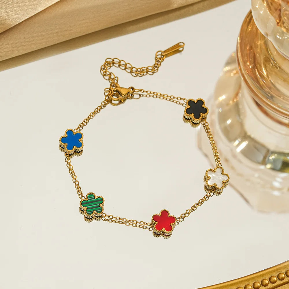 316L Stainless Steel Lucky Five-Leaf Flower Pendant Bracelets For Women Five-Petal Clover Collarbone Chain Exquisite Jewelry