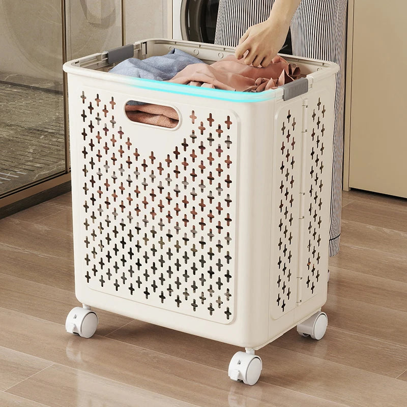 Foldable Laundry Baskets With Wheels Dirty Clothes Basket Large Capacity Cart Bathroom Multifunctional Storage Basket