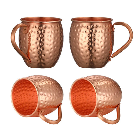 Moscow Mule Copper Mugs | Set of 4 Hammered Cups with Strong Riveted Handle Hold 540ml ( 18oz)