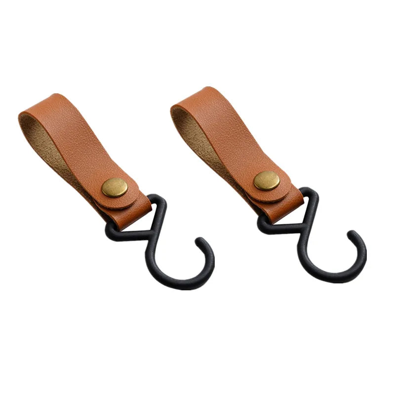 1/2pcs Portable PU Leather Baby Stroller Hook Hanger Velcros Pram Hook Carabiner Cart Organizer Clip for Stroller Accessories