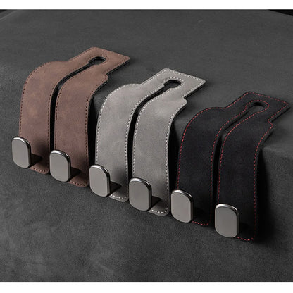 Universal Metal Car Seat Headrest Hook 2 in 1 Soft Leather Car Seat Back Hook for Purse Bag Backpack Double Hook Car Seat Hanger