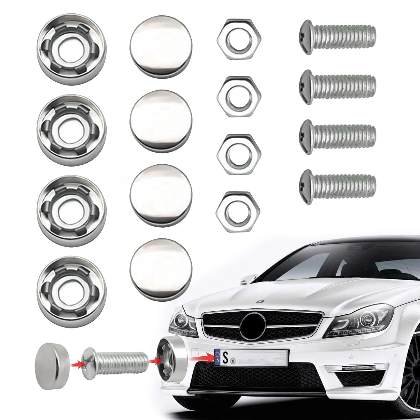 4Pcs Stainless Steel License Plate Security Screws Kit for Fastening Frame License Plate Cover Security Bolts