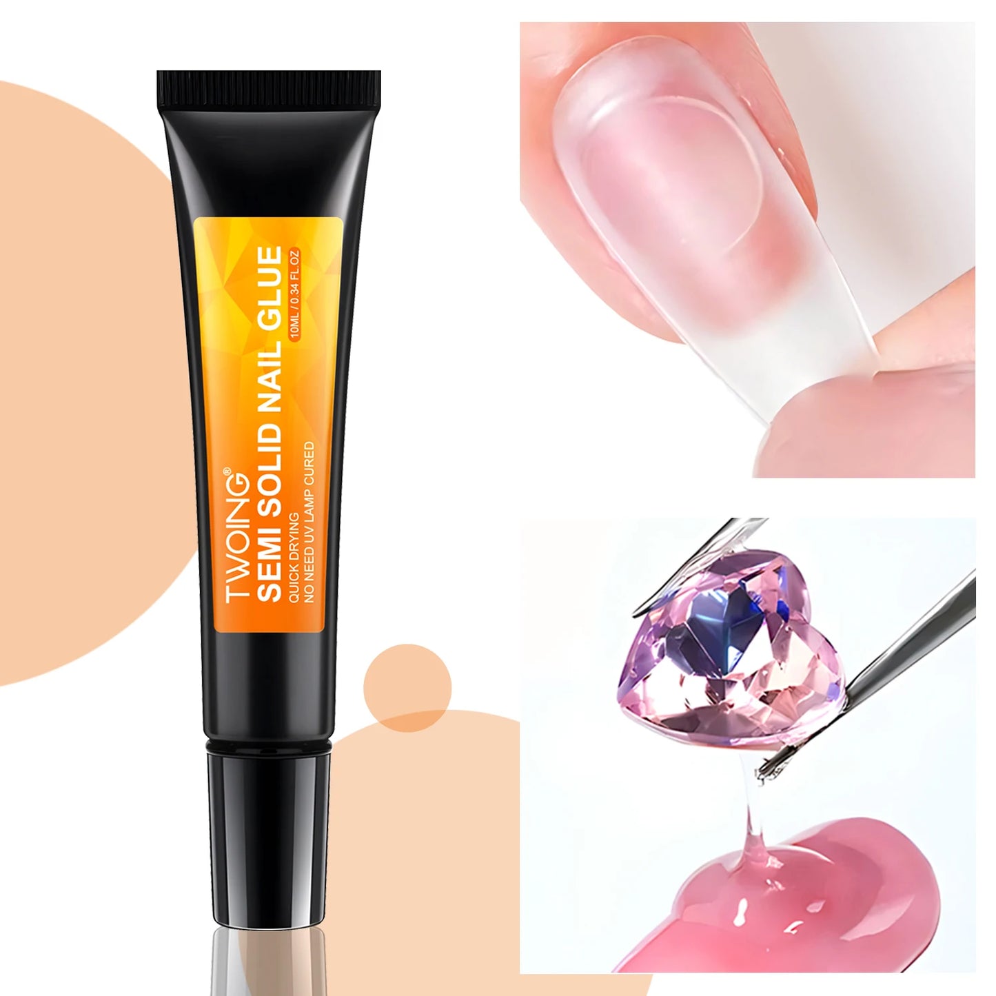 Quick-Dry Nail Glue，Semi solid Super Strong Adhesive For Press-On Nails&Rhinestones Long-Lasting，Fake Nail, No need UV Cured