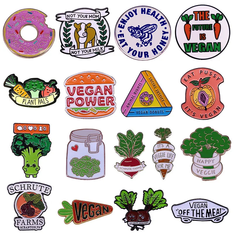 Vegan Interesting vegetarianism Enamel Pins Vegan off the meat Metal Brooch Badge Fashion Jewellery Backpack Accessory Gifts