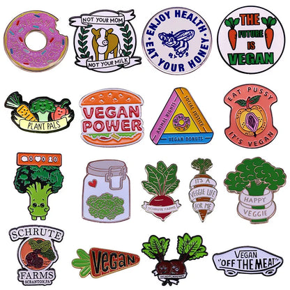 Vegan Interesting vegetarianism Enamel Pins Vegan off the meat Metal Brooch Badge Fashion Jewellery Backpack Accessory Gifts