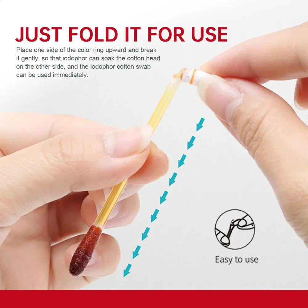 Iodine Cotton Swab Break-Off Iodine Cotton Swab 100X Iodine Swab Cotton Swab Medical Iodine Cotton Stick skin care tool