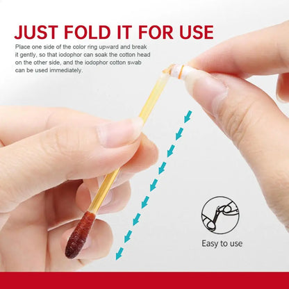 Iodine Cotton Swab Break-Off Iodine Cotton Swab 100X Iodine Swab Cotton Swab Medical Iodine Cotton Stick skin care tool
