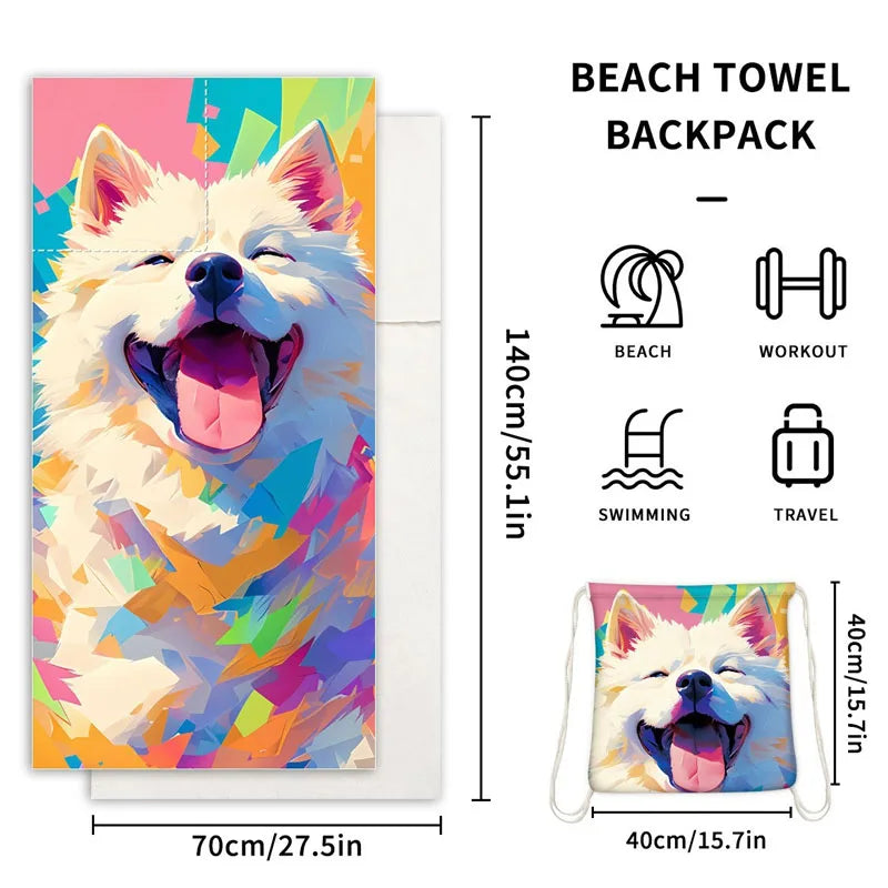 Beach Towel 2-in-1 Foldable One-piece Bag Printed Bath Towels Portable Pool Storage Blanket Multi-Purpose Shower Rug