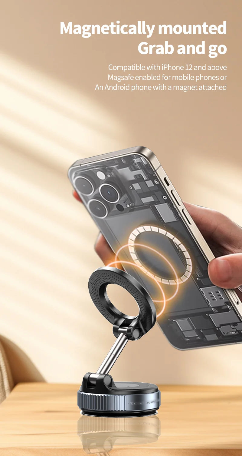 Magnetic Car Mount, Foldable, Strong Suction, Suitable for Phones, iPhone 16, 15, 12, 13, 14, Live Streaming