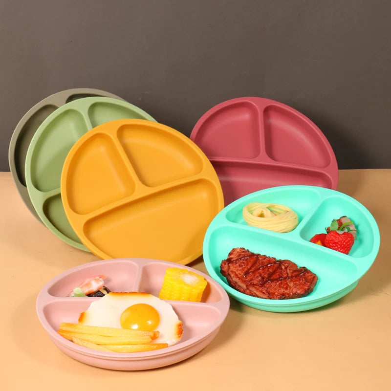 Silicone feeding set 3 cartoon bear sucker plates with spoons and forks, suitable for BPA-free tableware for children under 6 ye