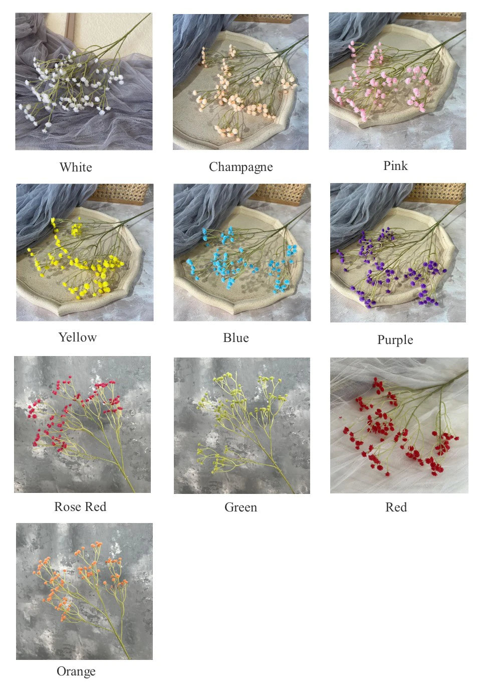 Artificial Plastic Soft Rubber Gypsophila Babys Breath Flower Branches Wedding Bouquet Floral Arrangement Accessories Home Decor