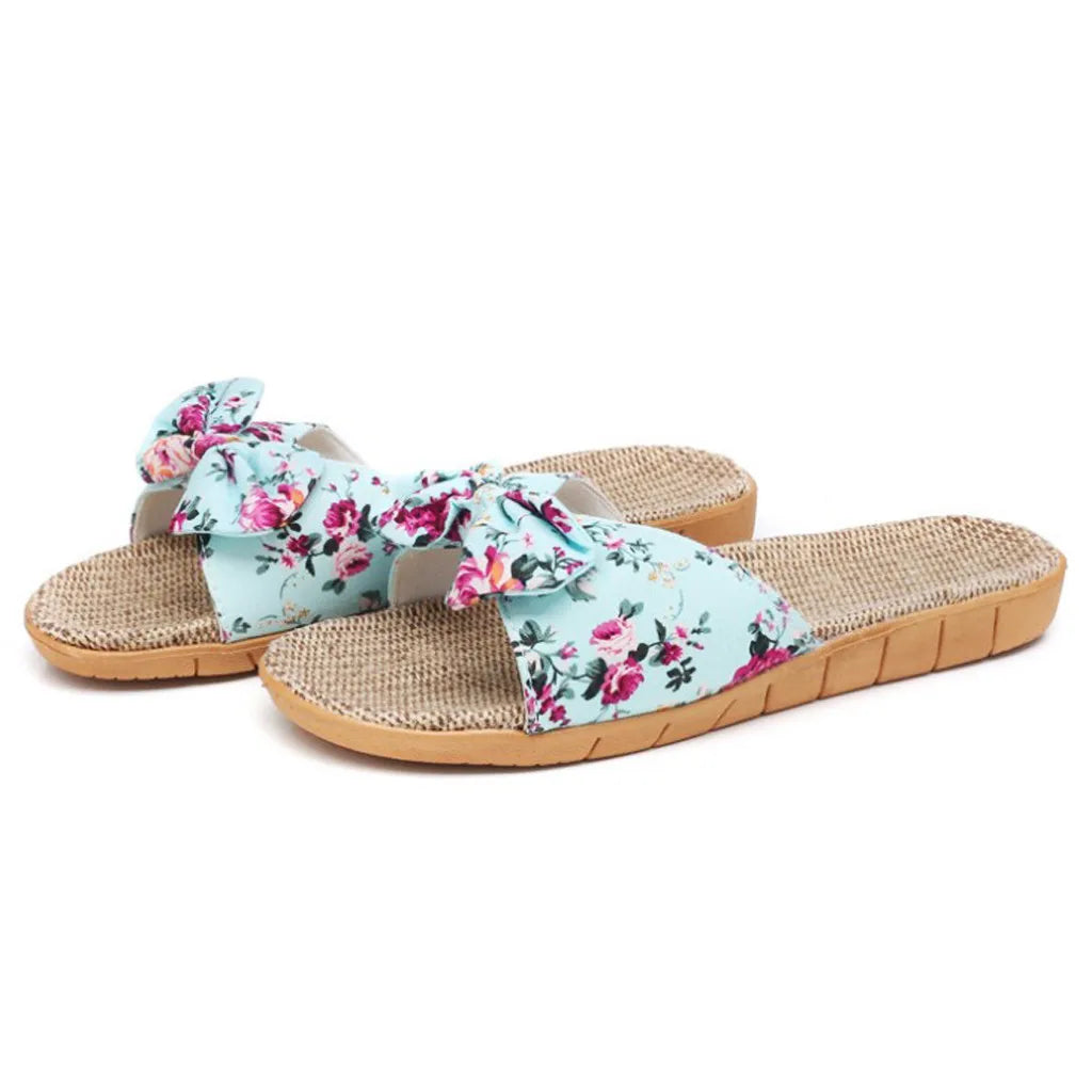 Sandalias Mujer 2024 Hot Women Female  Bowknot Flax Linen Flip Flops Beach Shoes Sandals Slipper SandáLias Femininas 여름샌들