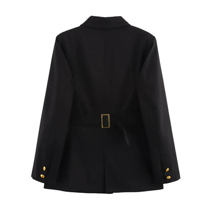 Female Office Suit Jacket with Sashes Y2K Elegant Women Formal Blazer 2025 Spring Long Sleeve Single Breasted Coat   ﻿