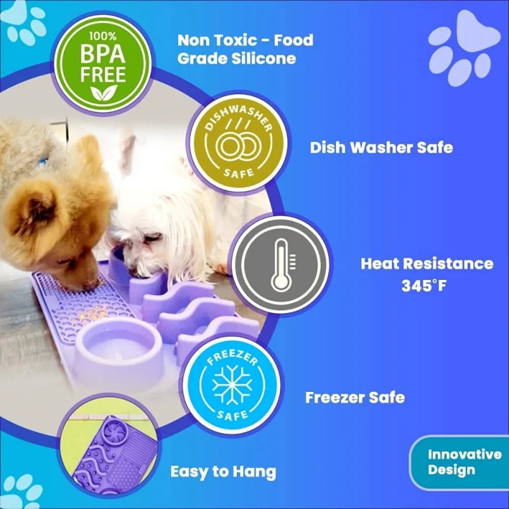 Slow Feeder Mat for Pets - Non-Toxic Silicone (Turquoise) Upgraded Anxiety and Boredom Relief Tool with Aluminum Bowl,17x11x2 in