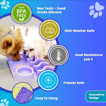 Slow Feeder Mat for Pets - Non-Toxic Silicone (Turquoise) Upgraded Anxiety and Boredom Relief Tool with Aluminum Bowl,17x11x2 in