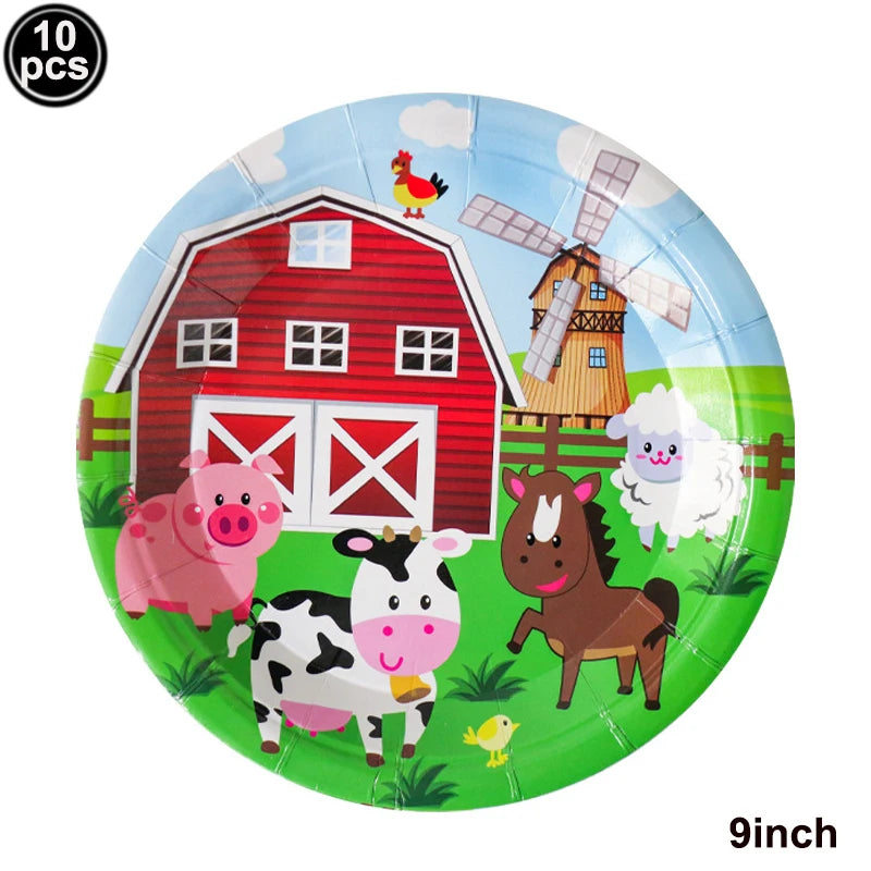 Farm Birthday Party Supplies Animal Farm Paper Plate Pig Sheep Chicken Horses Cows Shape Dinnerware Farm Animal Party Decoration