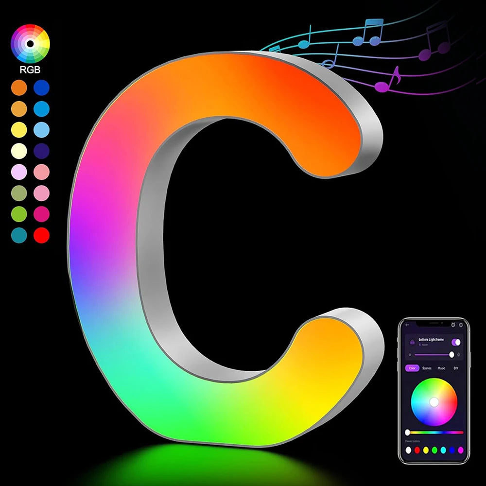 Smart LED Letters Lights Alphabet Light Decorative Name Letter Number Lamp Night Light USB MeRGBW App Music Sync Logo Game Home