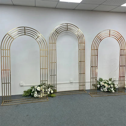 Shiny Gold-Plated Square Screen Backdrop Shelf, Wedding Arch, Geometric Flower, Door Stand, Artificial Flor, 2.2m, 3Pcs
