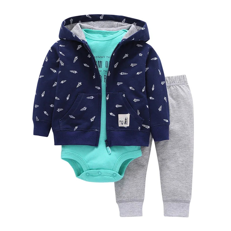 Babys 3pcs/sets Boys Casual Jacket Cotton Coat Girls Bodysuits Sports Trousers Long Pants