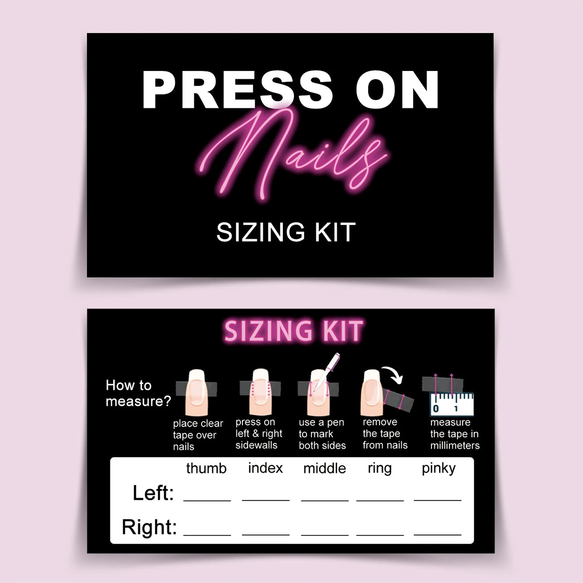 50Pcs Press On Nails Sizing Kit Card Business Card Customize Press-on Nails Size Record Card  Nails Accessoires Tools