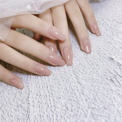 24pcs/Box Long Coffin False Nails Art Rose with Glue Wearable Nude Pink White Color Jelly Nails Tips Full Cover Press on Nails