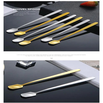 5pcs Stainless Steel Square Head Spoon Mug Tea Spoon Golden Honey Coffee Stirring Spoon Canning Medicine Powder Spoon