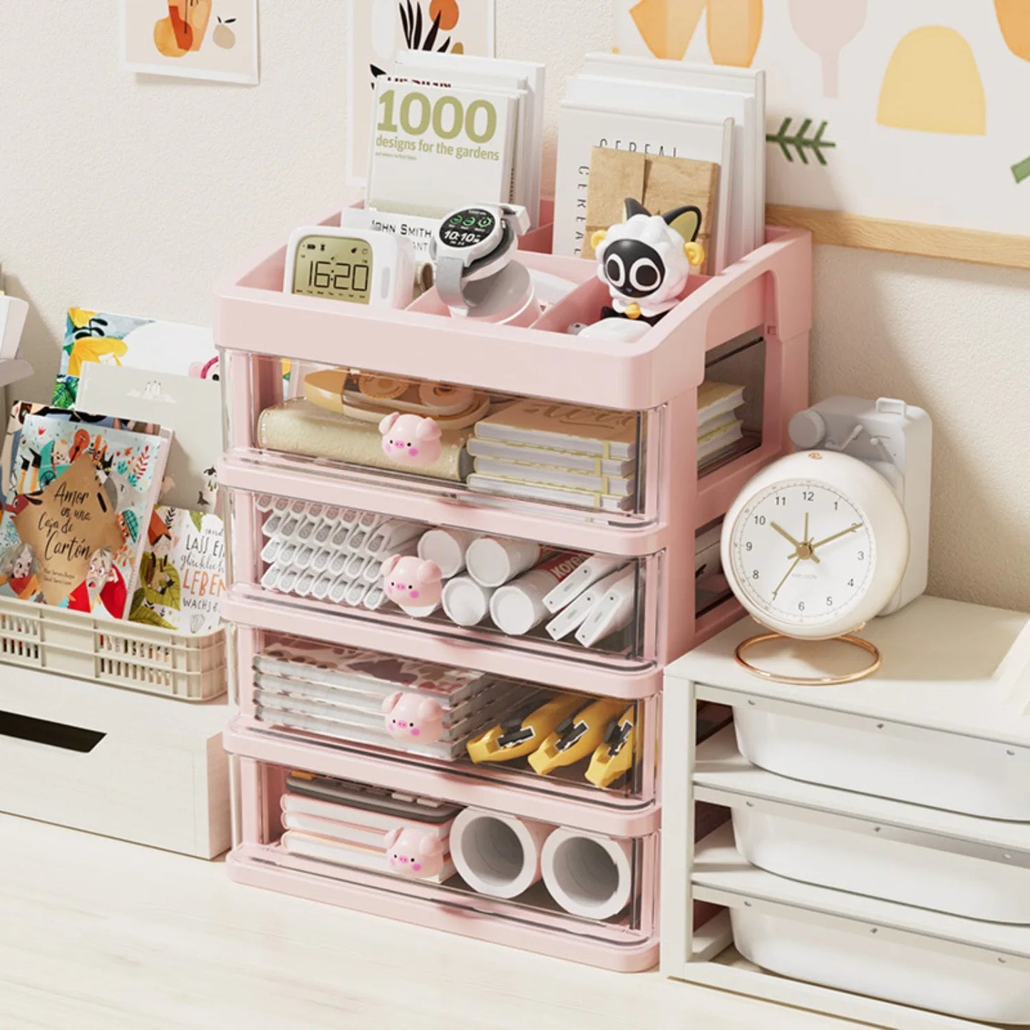 5 Tier Stationery Handbook Student Desktop Organizer, Organizer Drawers, Hair Accessories Organizer for Kids, Pen Holder Shelf