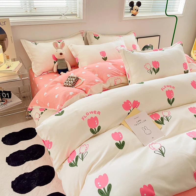 Bedding Set for Girl Boy Bedroom KIDS Modern Comforter Duvet Cover Flat Sheet Pillowcase  Home Textile Soft Bed Linen