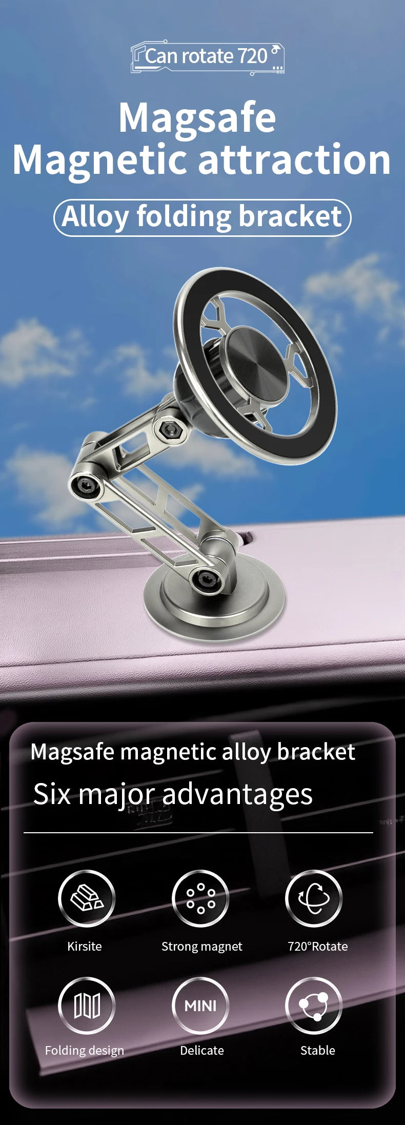 Universal metal magnetic mobile phone holder Foldable rotating mobile phone holder Dashboard windshield Car mobile phone holder