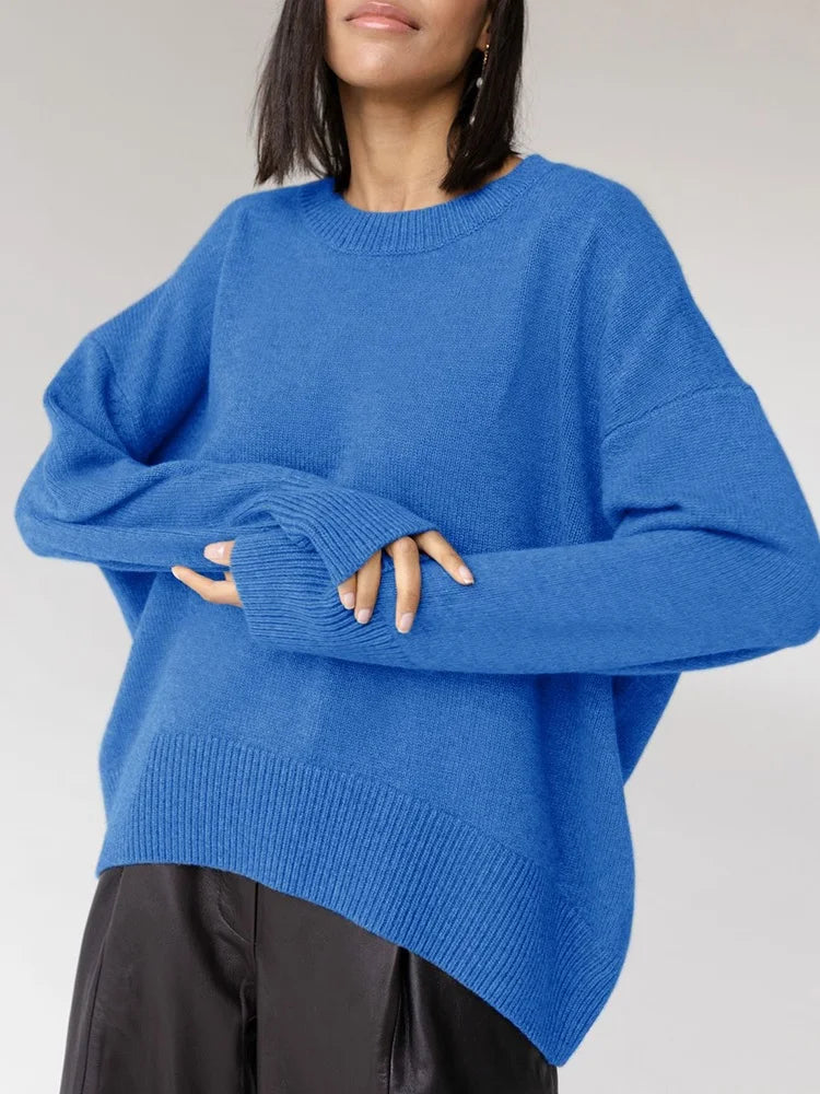 Light Blue Oversized Sweaters For Women 2024 Trend White Loose Sweater Casual Autumn Winter Warm Thick Knit Sweater Women Jumper