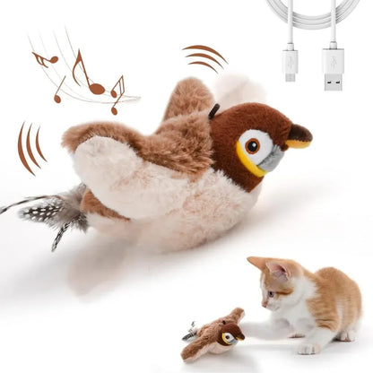 Interactive Cat Toys Flying Bird Cat Toy Flapping Wings Sparrow Catnip Toys Vivid Chirpi]ng Simulation Bird Interactive Cat Toy