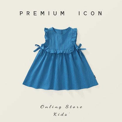 Korean Summer Toddler Girls Sling Dress Muslin Sleeveless Floral Collar Babys Girls Dress 2025 Solid Knotbow Kids Girls Sundress