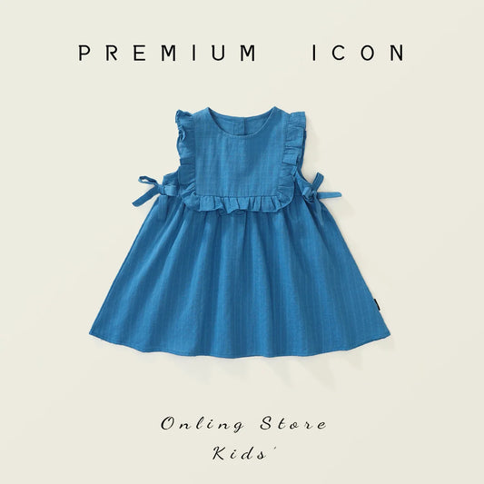 Korean Summer Toddler Girls Sling Dress Muslin Sleeveless Floral Collar Babys Girls Dress 2025 Solid Knotbow Kids Girls Sundress