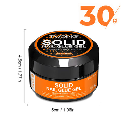 30g Solid Nail Glue Gel for False Nail Tips, Huge Capacity Press on Nail Glue Strong Adhesive Solid Rhinestone Glue Gel UV Glue