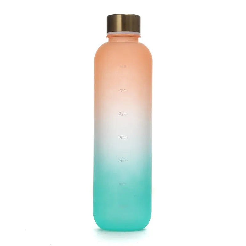 1L Water Bottle with Time Marker 32 OZ Fitness Sports Outdoor Travel Portable Leakproof Drinkware BPA Free Frosted Drink Bottles